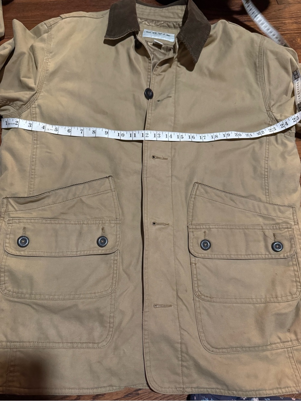 Vintage Orvis Khaki Field Jacket with Dark Brown Corduroy Collar SEE DETAILS - Picture 2 of 10